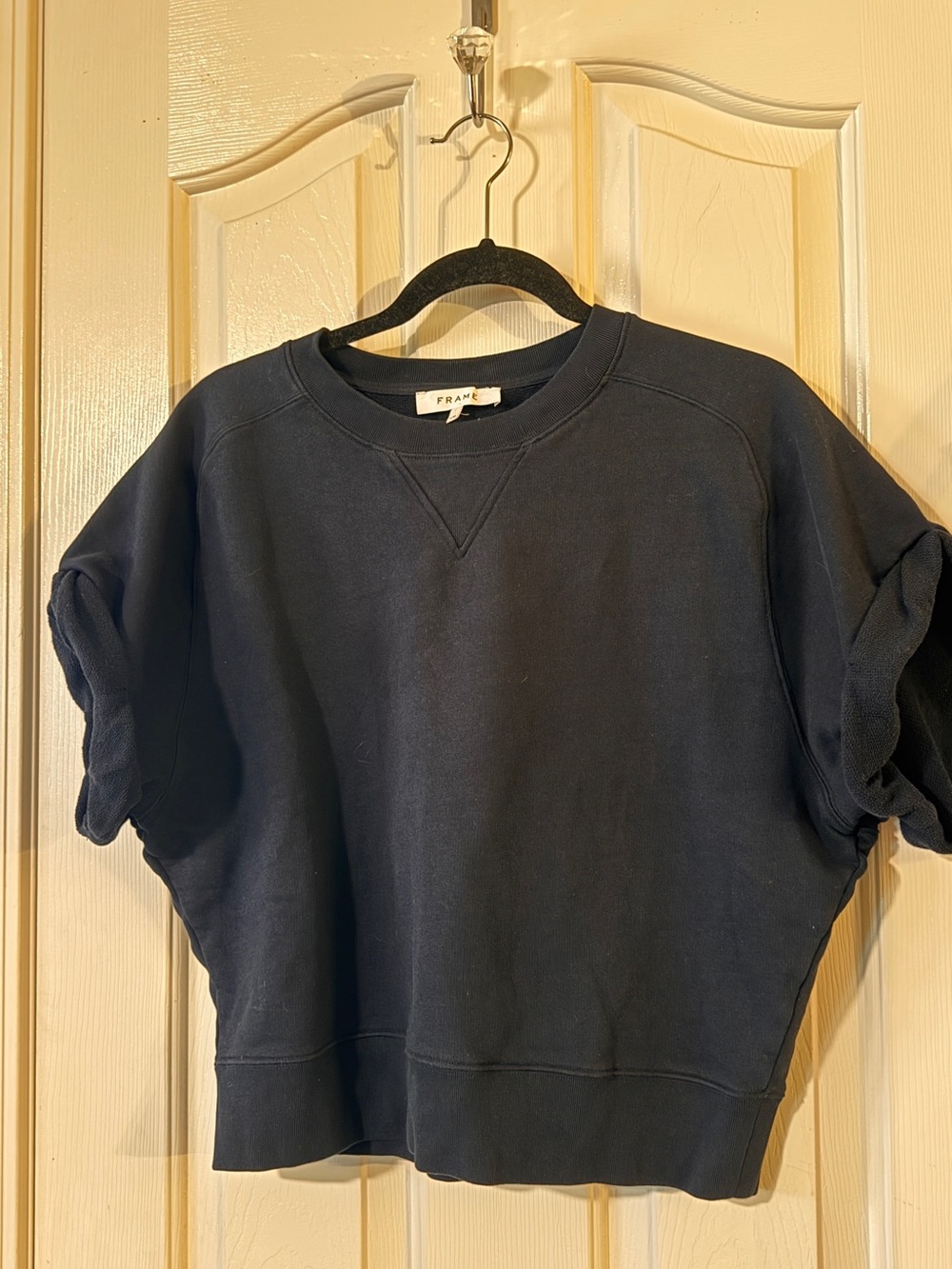 Frame Denim Navy Short-Sleeve Crewneck Sweatshirt